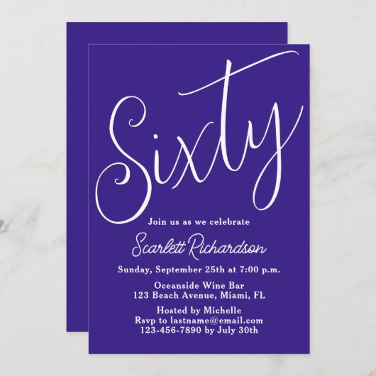 60 Modern Script Paarse 60ste Verjaardag Kaart (Voorkant / Achterkant)
