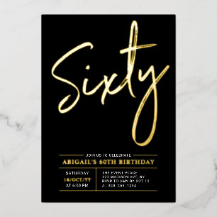 60   Moderne gouden en zwarte 60e verjaardag Folie Uitnodiging