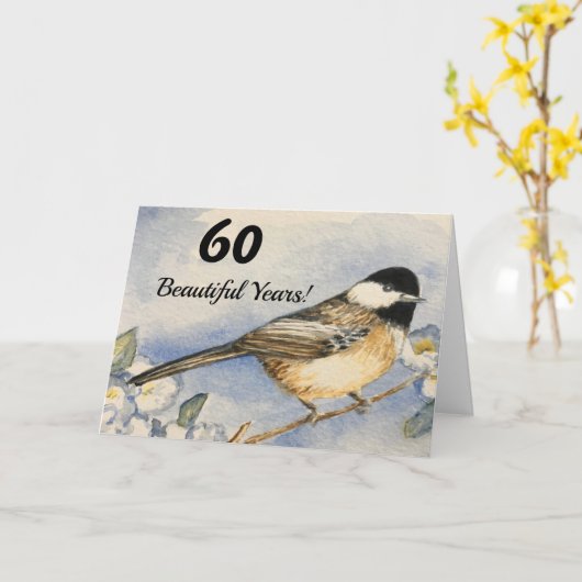 60 mooie jaren 60e verjaardag Chickadee Kaart (Gele Bloem)