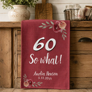 60 Nou en? Rode Aquarel Roos 60ste Verjaardag Theedoek
