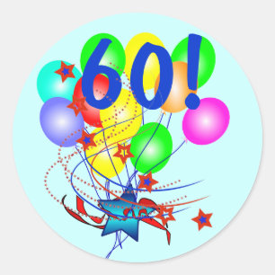 60! Of elke leeftijd verjaardagsballonnen rond Sti Ronde Sticker