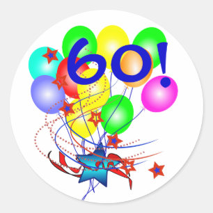 60! Of elke leeftijd verjaardagsballonnen rond Sti Ronde Sticker