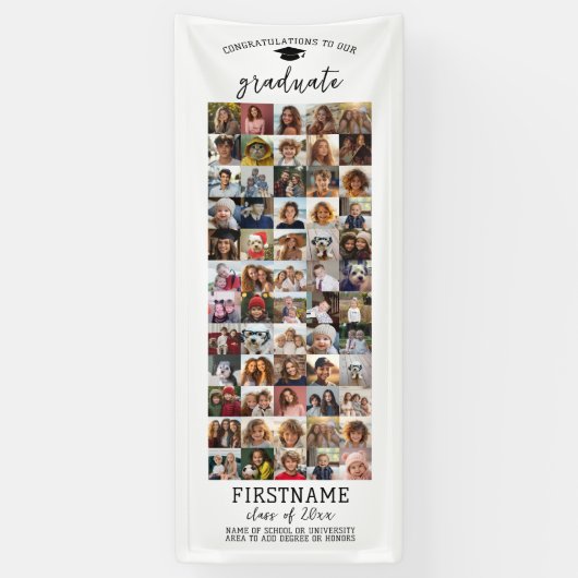 60 Photo Collage Afstuderen Modern Minimal White Spandoek (Verticaal)