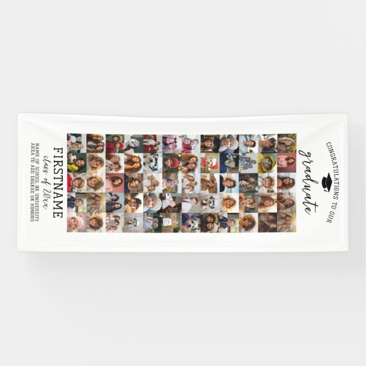 60 Photo Collage Afstuderen Modern Minimal White Spandoek (Horizontaal)
