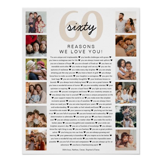 60 Reasons We Love You Birthday Keepsake Gift Perfect Poster (Voorkant)