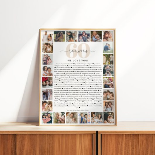 60 Reasons We Love You Photo Collage Keepsake Gift Perfect Poster