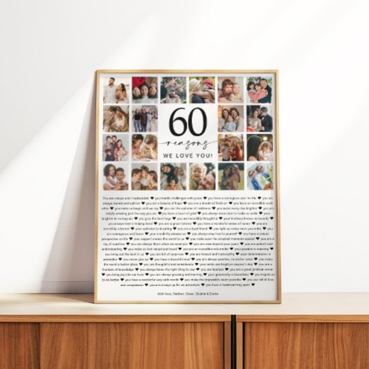 60 Reasons We Love You Photo Collage Keepsake Gift Perfect Poster