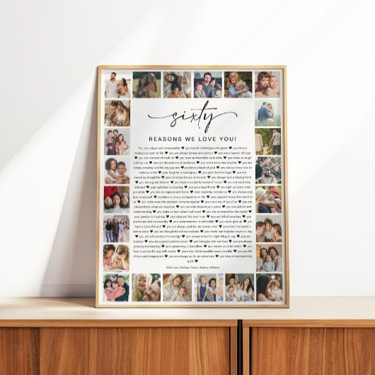 60 Reasons We Love You Photo Collage Keepsake Gift Perfect Poster