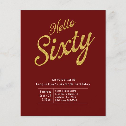 60 Red Gold Budget 60e verjaardag Uitnodiging Flyer (Voorkant)