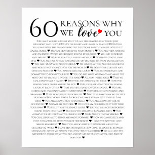 60 Redenen dat we van je houden Verjaardagscadeau Poster