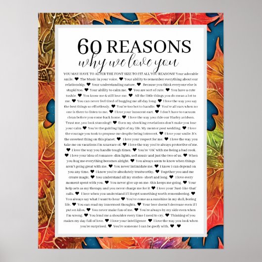 60 Redenen die we van je houden Poster (Voorkant)