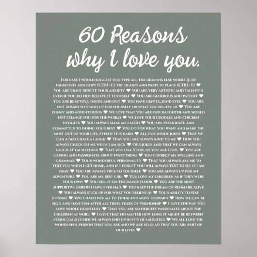 60 redenen waarom ik van je hou 80ste 60ste verjaa poster (Voorkant)