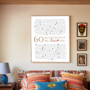 60 redenen waarom we van je houden 60e verjaardags poster