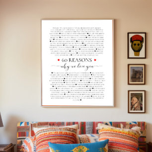60 redenen waarom we van je houden 70e 60e verjaar poster