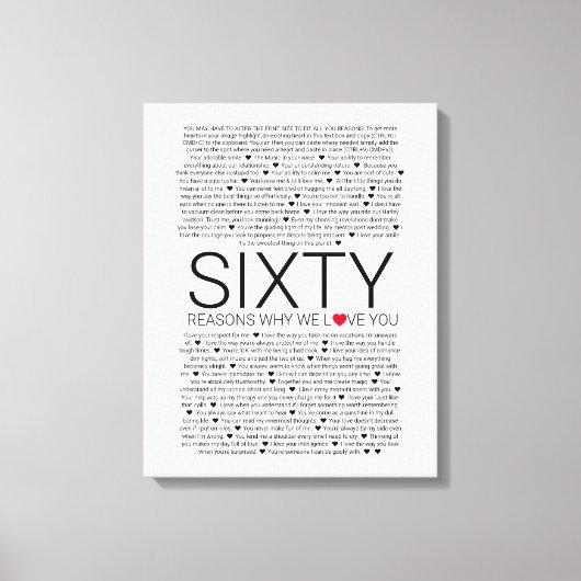 60 redenen waarom we van je houden trouwlust je va canvas afdruk (Voorkant)