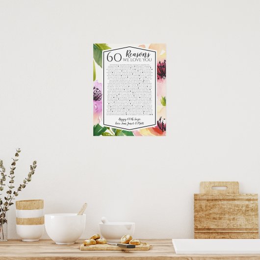 60 redenen waarom we van je houden waterverf rozen poster (Keuken)