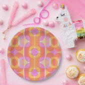60  retro roze en oranje gepatterd papieren bordje (Feest)