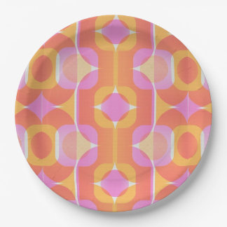 60 retro roze en oranje gepatterd papieren bordje