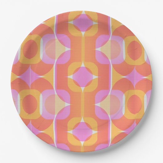 60  retro roze en oranje gepatterd papieren bordje (Voorkant)