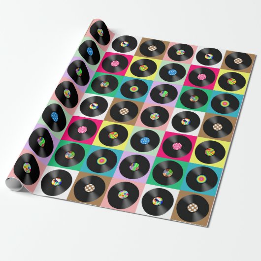 60 Retro  Vinyl Record Pop Art Cadeaupapier (Uitgerold)