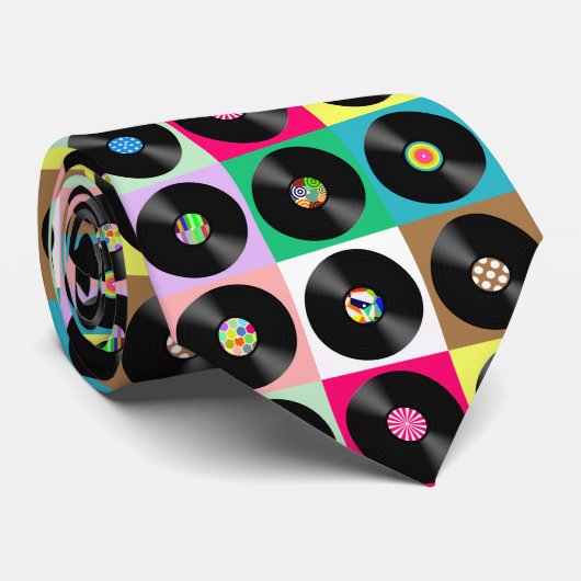 60 Retro  Vinyl Record Pop Art Stropdas (Opgerold)