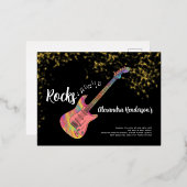 60 Rocks 60ste verjaardagsfeestje roze zwart goud Folie Uitnodiging Briefkaart (Voorkant / Achterkant)