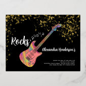 60 Rocks 60ste verjaardagsfeestje roze zwart goud Folie Uitnodiging Briefkaart (Voorkant)