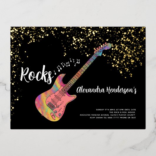 60 Rocks 60ste verjaardagsfeestje roze zwart goud Folie Uitnodiging Briefkaart (Voorkant)