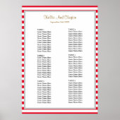 60 Rood/Witte Stripes Wedding Seating Chart Poster (Voorkant)