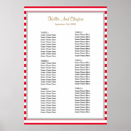 60 Rood/Witte Stripes Wedding Seating Chart Poster