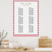 60 Rood/Witte Stripes Wedding Seating Chart Poster (Keuken)