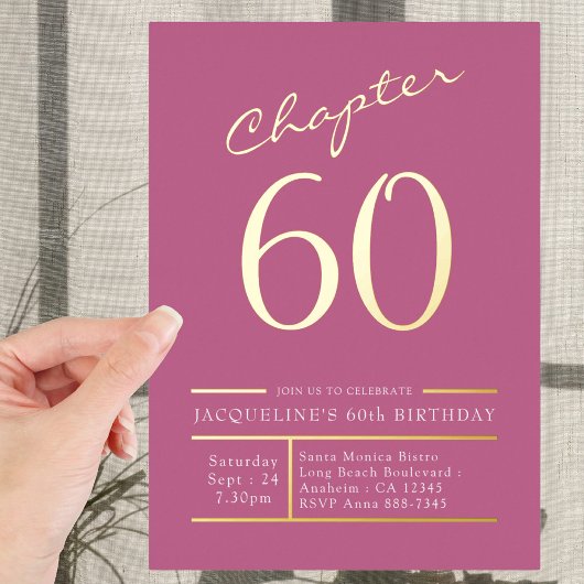 60 Roze 60e verjaardag Gold Folie Uitnodiging