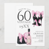 60 Roze 60ste verjaardag uitnodiging (Voorkant / Achterkant)