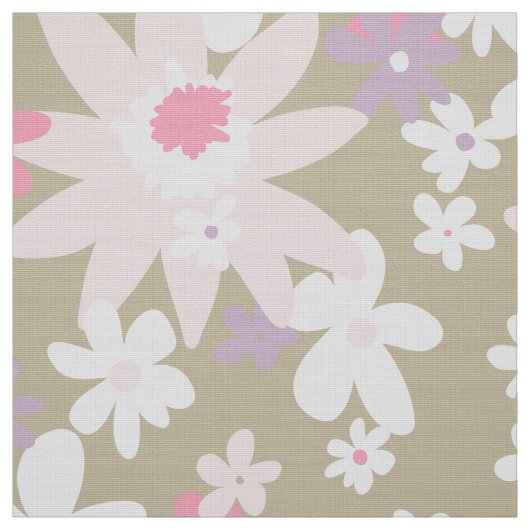 60 s  bloempatroon in khaki stof (Swatch)