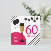 60 Sassy Artsy Roze Zwart Goud Foto Kaart (Staand voorkant)