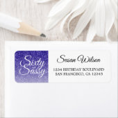 60 Sassy Blauw Glitter 60e Verjaardag Retouradres Etiket (Insitu)