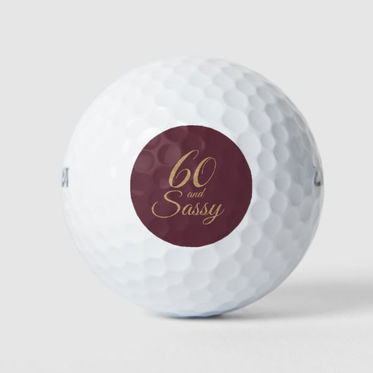 60 Sassy Burgundy Gold Glitter 60th Birthday Gift Golfballen (Voorkant)