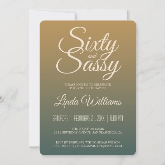 60 Sassy Gold Emerald Ombre 60e verjaardagsfeest Kaart (Voorkant)