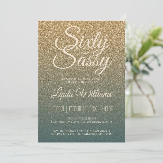 60 Sassy Gold Emerald Ombre 60e verjaardagsfeest Kaart (Staand voorkant)