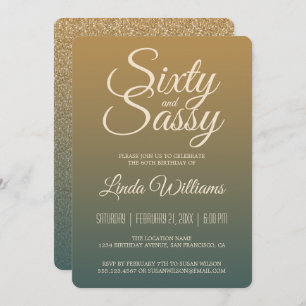 60 Sassy Gold Emerald Ombre 60th Birthday Party Kaart