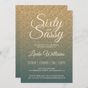 60 Sassy Gold Emerald Ombre 60th Birthday Party Kaart
