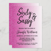 60 Sassy Hot Pink Glitter 60th Birthday Kaart (Voorkant / Achterkant)