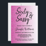 60 Sassy Hot Pink Glitter 60th Birthday Kaart<br><div class="desc">Het vieren van 60 in stijl met dit moderne 60ste verjaardagsontwerp op een roze glitter ombre achtergrond,  een chic 60ste verjaardagsuitnodiging die je gewoon kunt personaliseren en uitzenden voor je 60ste verjaardagsfeest. De woorden zestig en assy worden geplaatst gebruikend modern manuscript. Exclusief voor u ontworpen door Happy Dolphin Studio!</div>