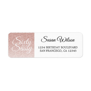 60 Sassy Pink Glitter 60th Birthday Return Address Etiket