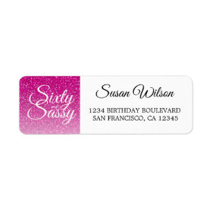 60 Sassy Roze Glitters 60e Verjaardag Retouradres Etiket