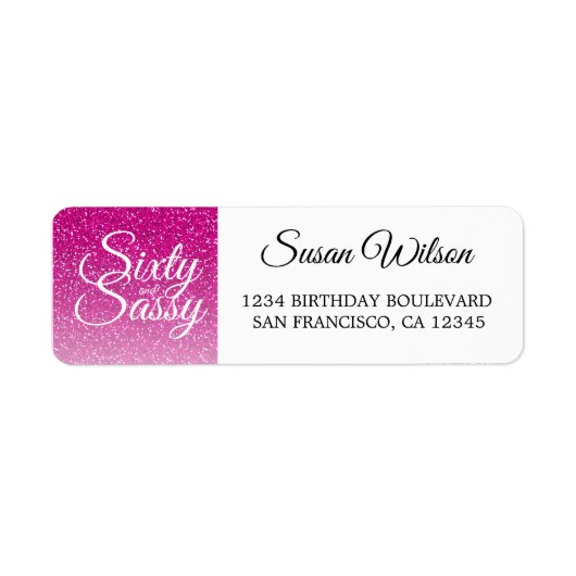 60 Sassy Roze Glitters 60e Verjaardag Retouradres Etiket (Voorkant)