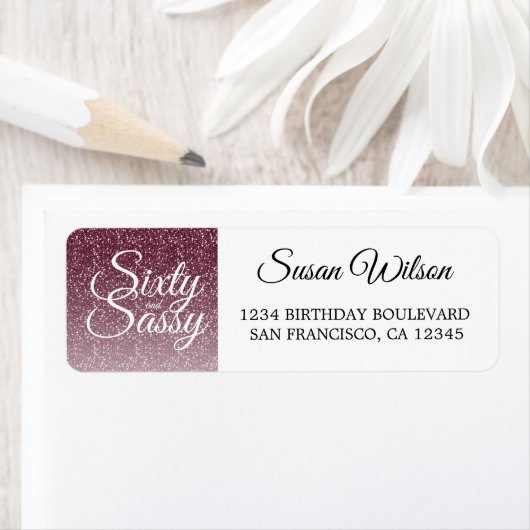 60 Sassybordeaux 60e verjaardag retouradres Etiket (Insitu)
