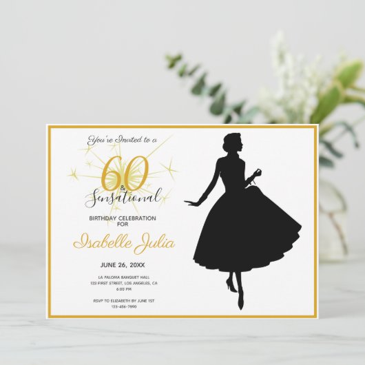 60 & SENSATIONAL 60th Birthday Invitation Kaart (Staand voorkant)