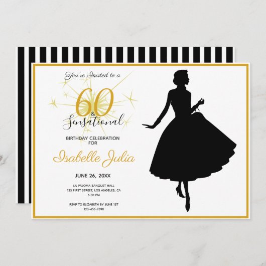60 & SENSATIONAL 60th Birthday Invitation Kaart (Voorkant / Achterkant)