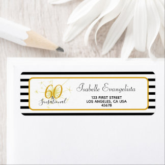 60 & SENSATIONAL 60th Birthday Return Address Labe Etiket